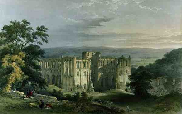 ジョージ・ホーキンスが彫刻した「The Monastic Ruins of Yorkshire」より、ライ・バレーのリーヴォルクス・アビー。 作： ウィリアム（後）リチャードソン