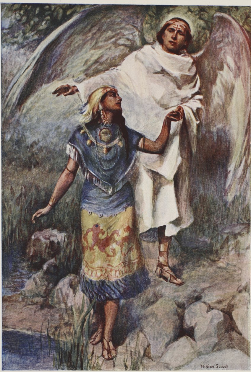 古い神々を退治した古代メキシコの王女は、新しい信仰の到来を示されます。 作： ウィリアム（後）シーウェル