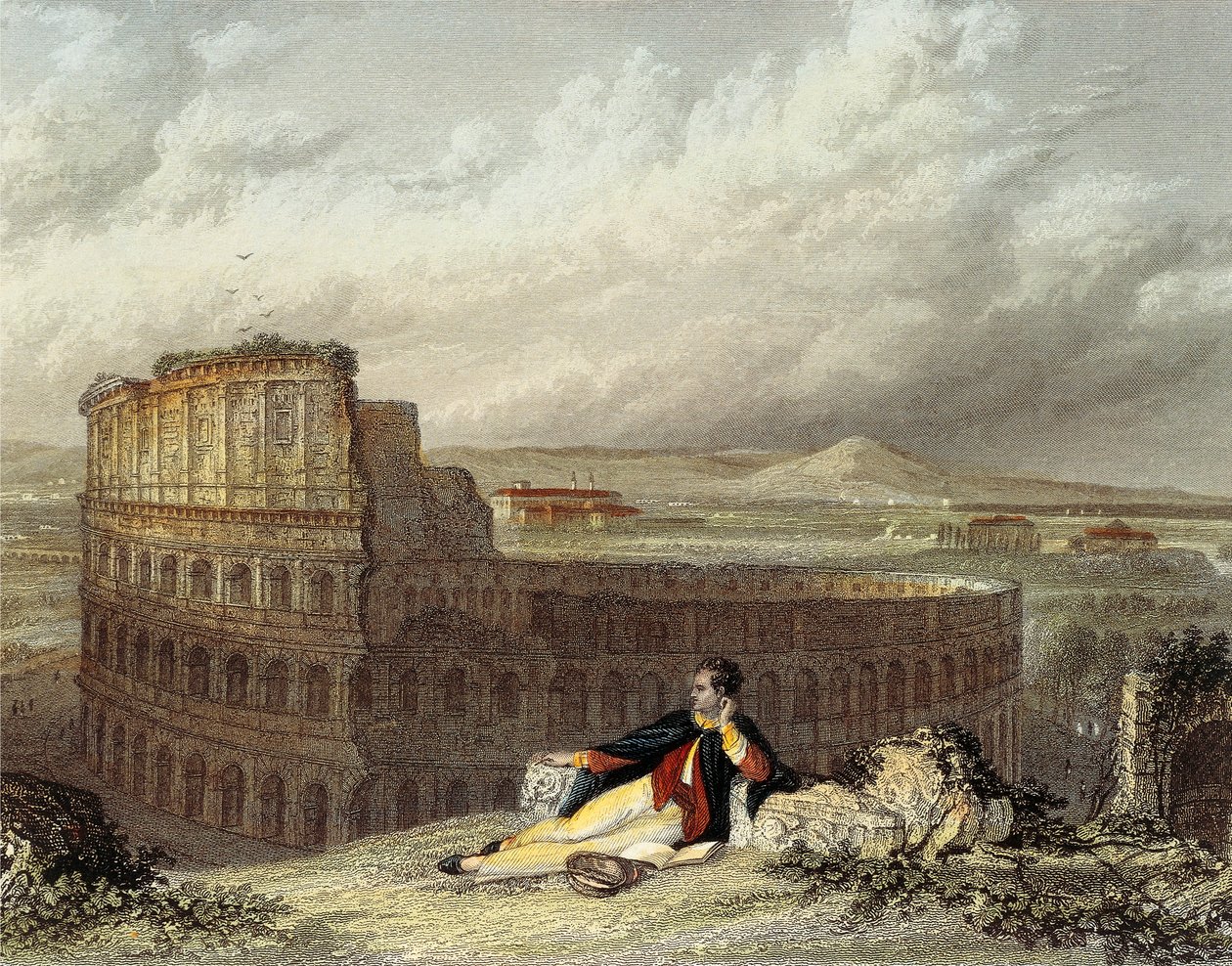 Lord Byron Contemplating the Colosseum (coloured engraving) 作： ウィリアム (後) ウェストール