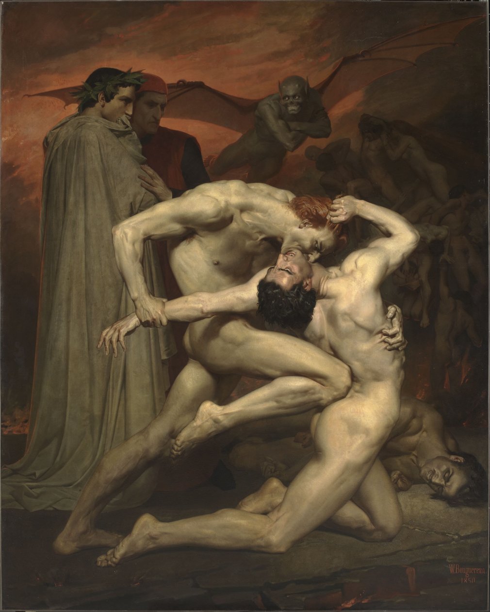 フランス語  Dante et Virgile ダンテとバージル、地獄にて 作： ウィリアム・アドルフ・ブーグロー