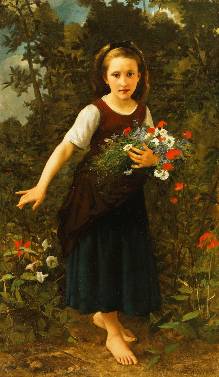 花束を持っている小川の少女、1886 作： ウィリアム・アドルフ・ブーグロー
