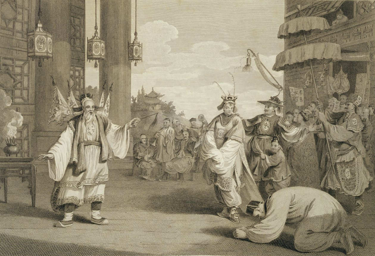 ジェームズヒース（1757-1834）のパブによって彫刻された、中国の舞台で展示された歴史劇のシーン。 G・ニコル、1796 作： ウィリアムアレクサンダー