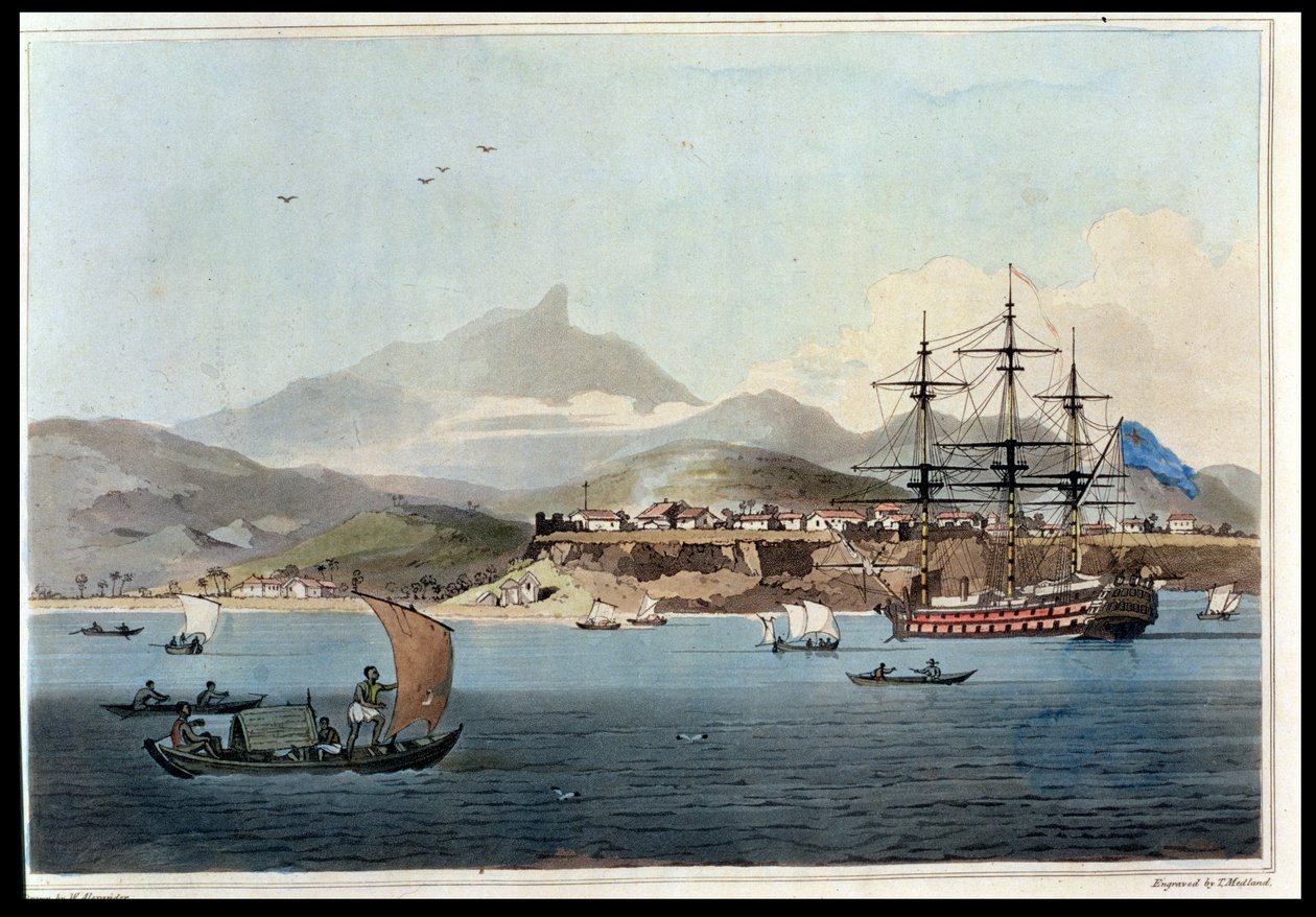 セントジャゴ島のポルトプラヤ、4枚の「A Voyage to Cochinchina」からJohn Barrow（1764-1848）がThomas Medland（1755-1823）1806（aquatint）によって彫刻 作： ウィリアムアレクサンダー