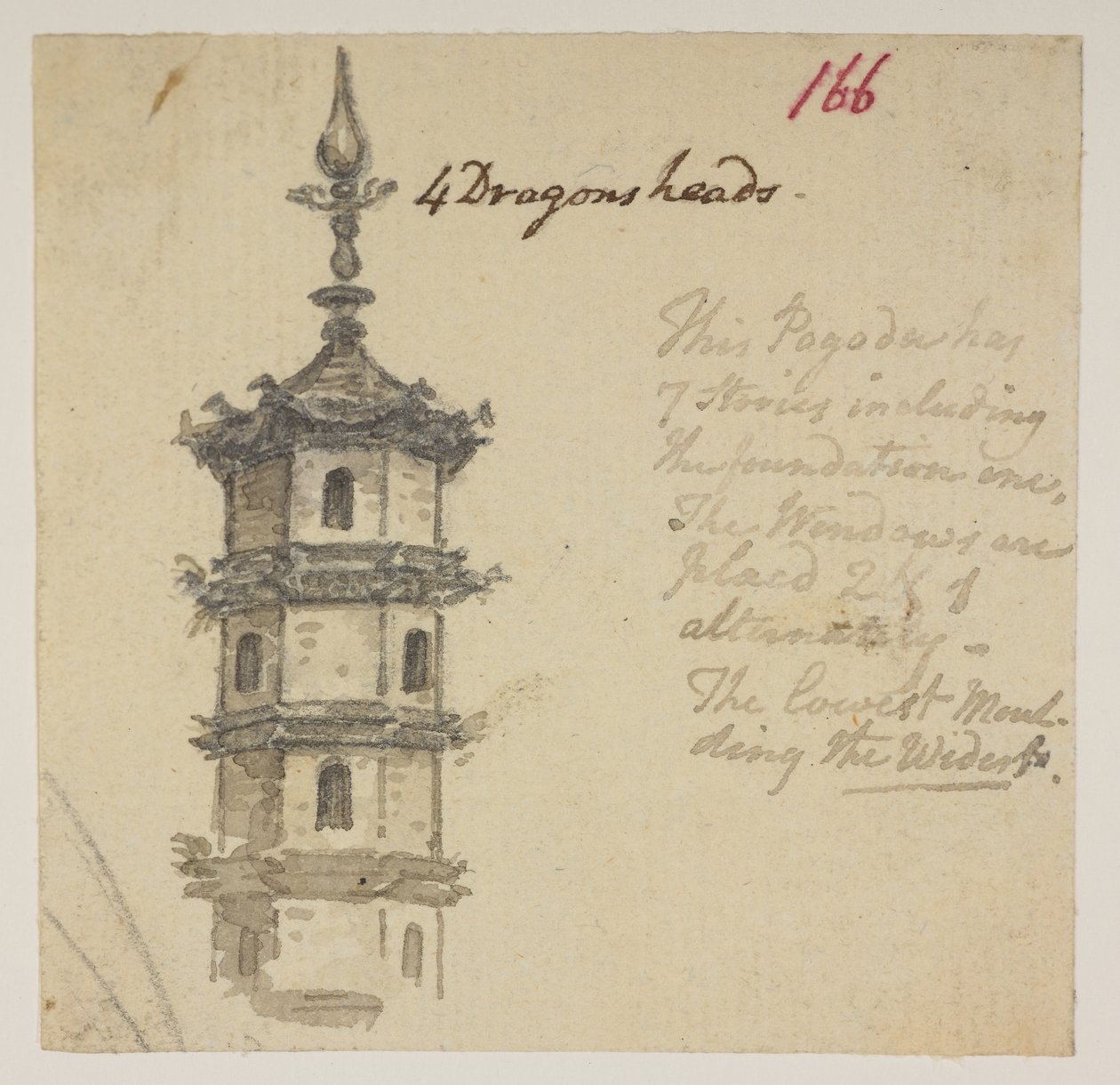 f.63 166 テンプル。 、1792年から1794年の間にマッカートニー卿の中国皇帝への大使館で作成された風景、海岸線、衣装、日常生活の372枚の絵のアルバムから（紙に鉛筆と水彩） 作： ウィリアムアレクサンダー