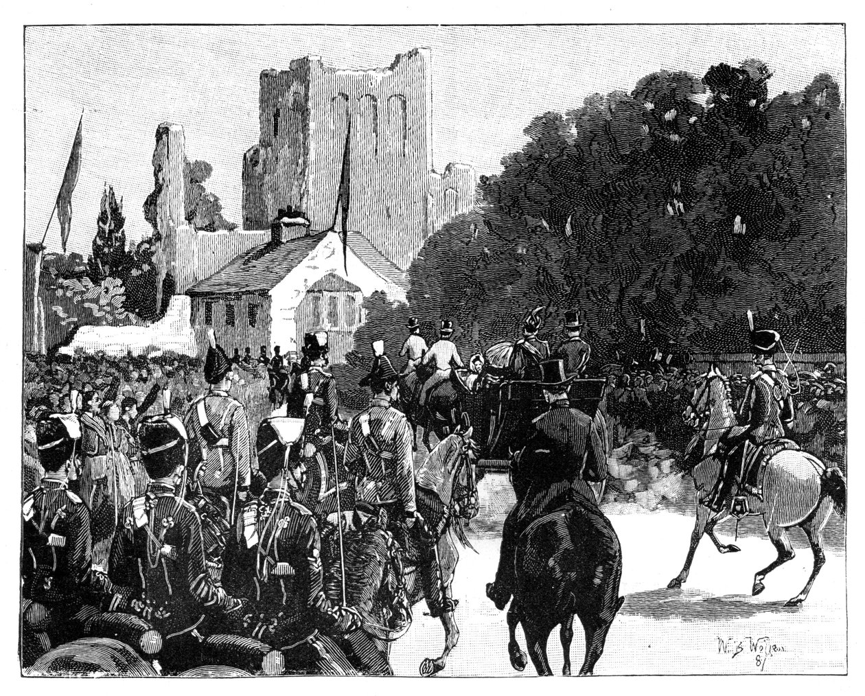1887年、ビクトリア女王がスコットランドのケルソに到着。 作： ウィリアムバーンズウール