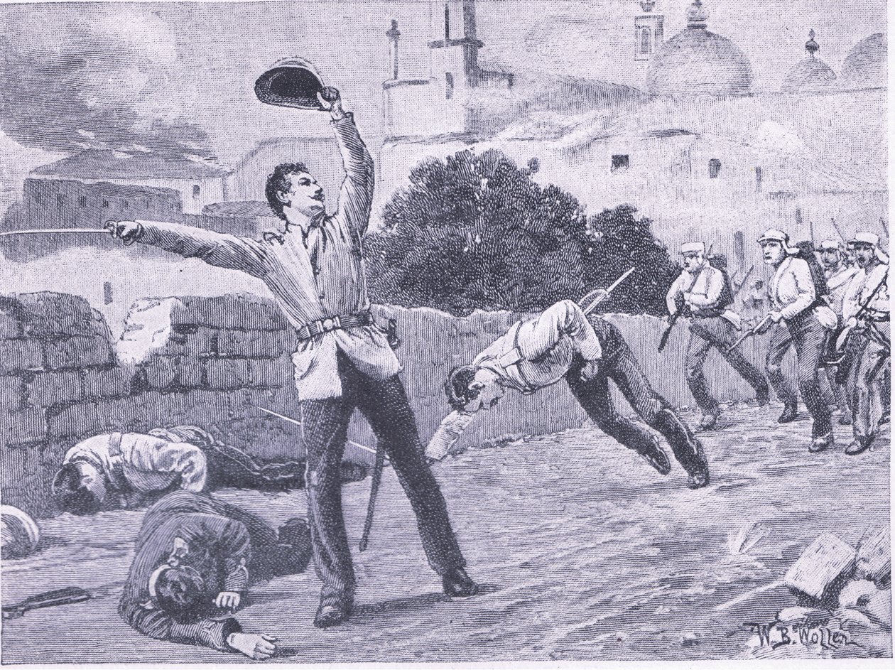 1857年9月25日、ラクナウのシャルバグ橋を運ぶ、陸と海でのイギリスの戦い、1915年のイラスト 作： ウィリアムバーンズウール
