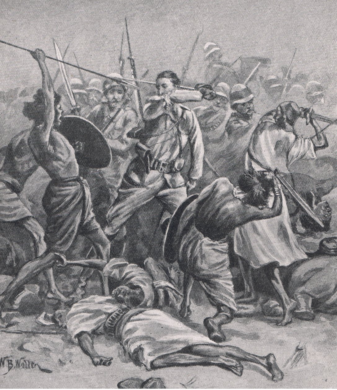 1885年1月17日、アブクレアの広場、1915年の陸と海でのイギリスの戦いのイラスト 作： ウィリアムバーンズウール