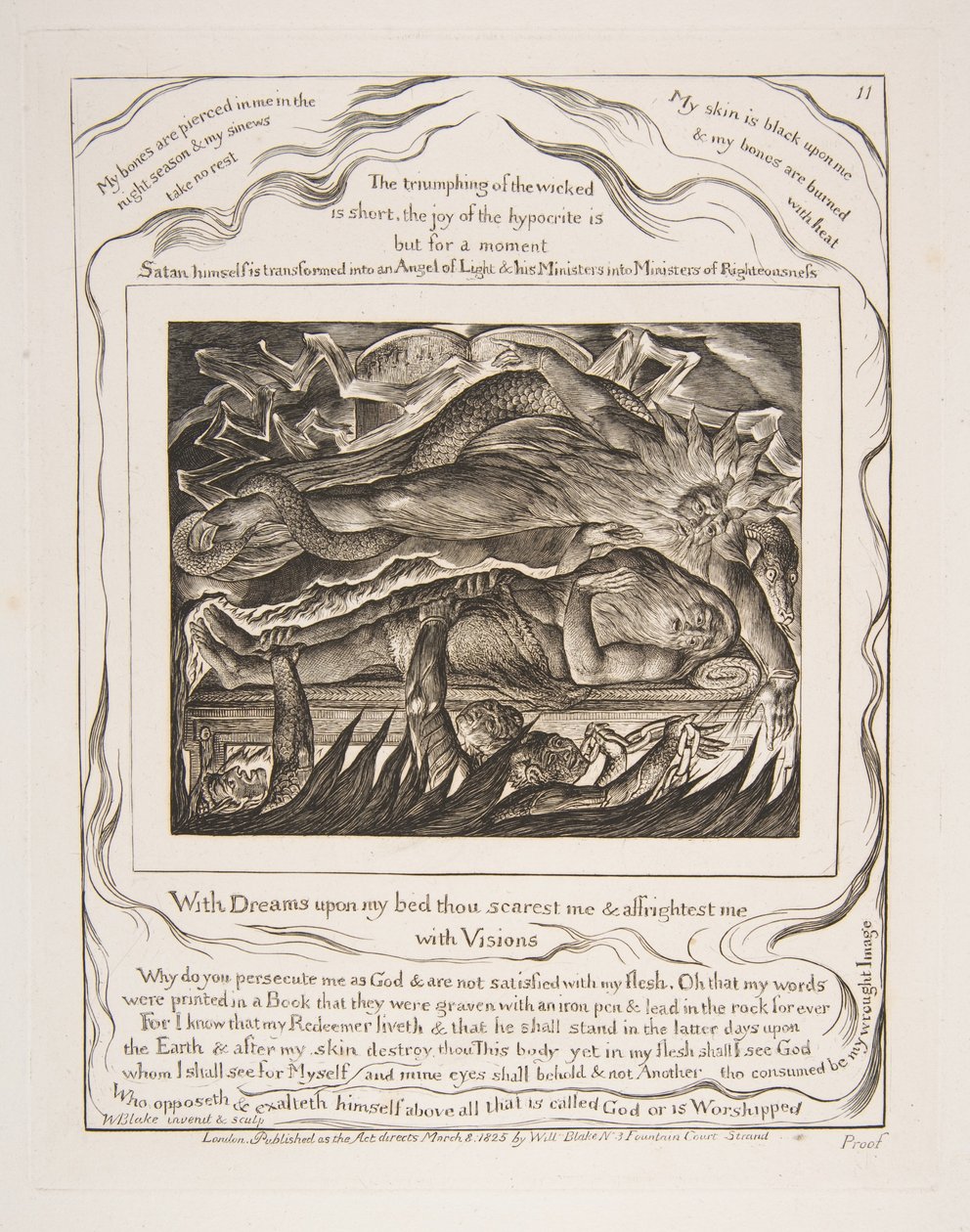 Jobs Evil Dreams、from the Illustration of the Book of Job、1825-26。 作： ウィリアム・ブレイク