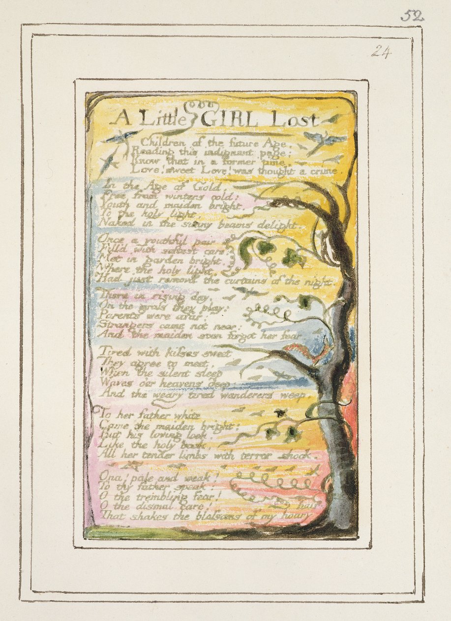 P.124-1950.pt52 A Lost Girl Lost：52 of &39;Songs of Inocence and of Experience&39;（copy R）c.1802-08（etching、ink and wc） 作： ウィリアム・ブレイク