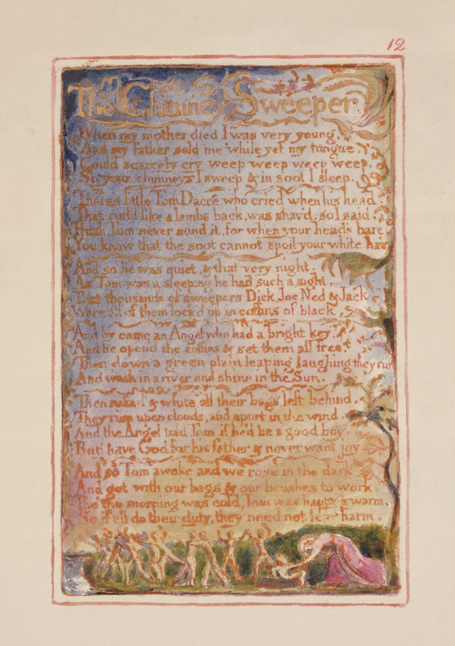 P.125-1950.pt12 The Chimney Sweeper：Songs of Innocence and of Experience（copy AA）c.1815-26（エッチング、インク、トイレ）のプレート12 作： ウィリアム・ブレイク