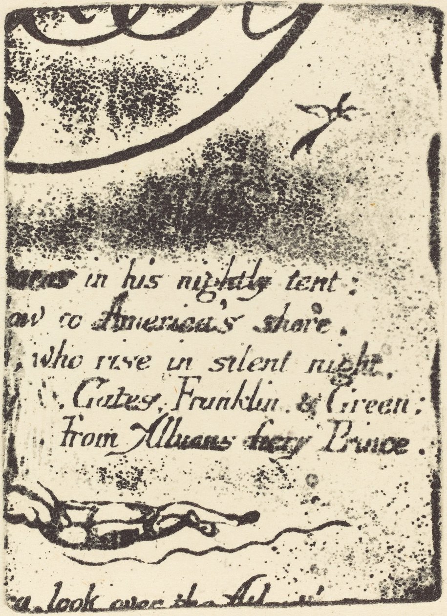 1793年の「A Prophecy（予言）」のキャンセルされたプレートの断片からの再作成。 作： ウィリアム・ブレイク