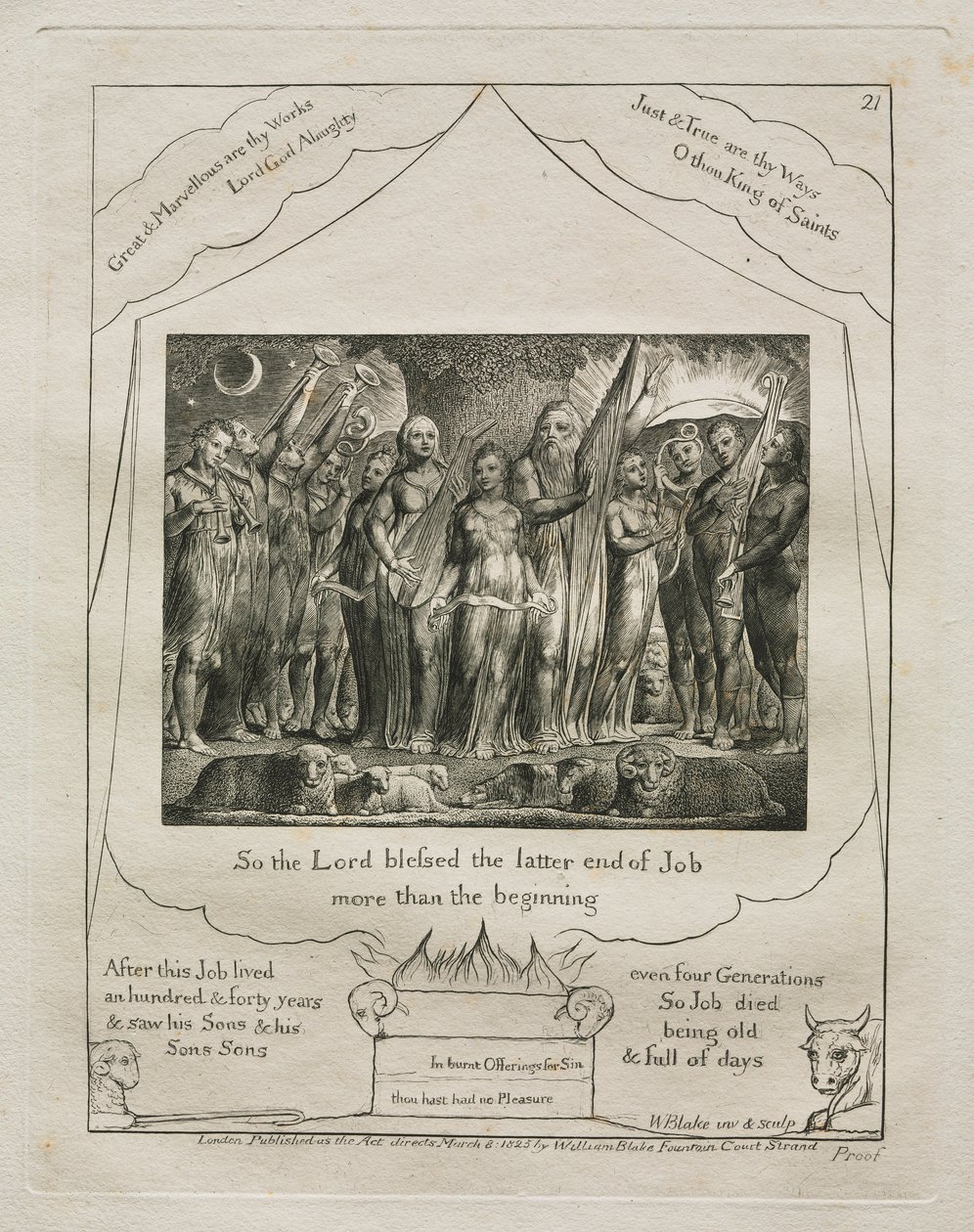 職業書：Pl。 21、1825年より主はヨブの終わりを祝福されました。 作： ウィリアム・ブレイク
