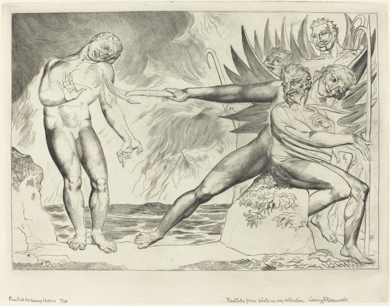 腐敗した役人の輪」「チャンポロを苦しめる悪魔」1827年。 作： ウィリアム・ブレイク