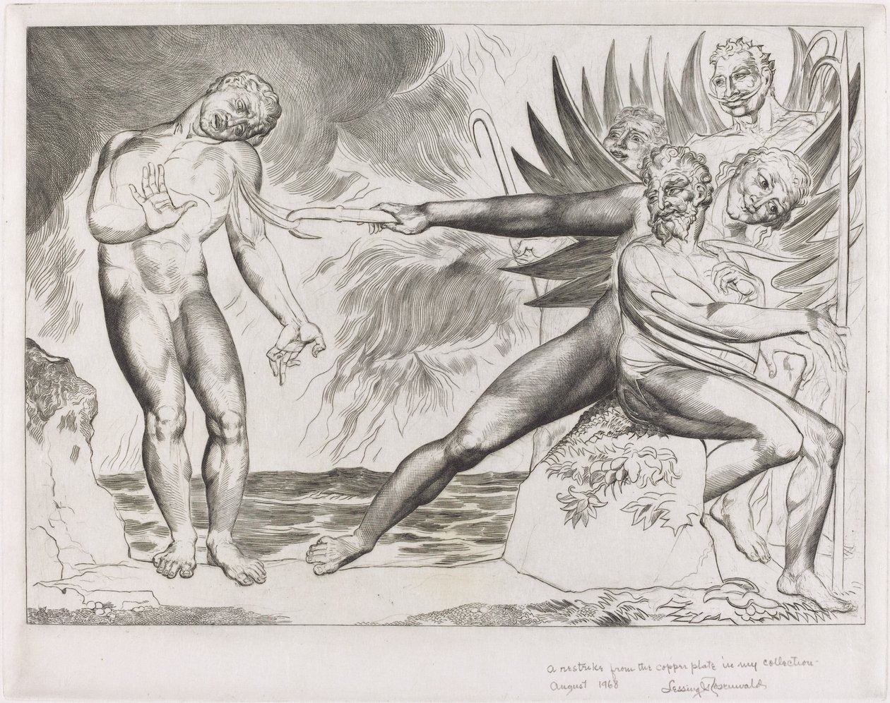 腐敗した役人の輪、チャンポロを苦しめる悪魔たち、1827年。 作： ウィリアム・ブレイク