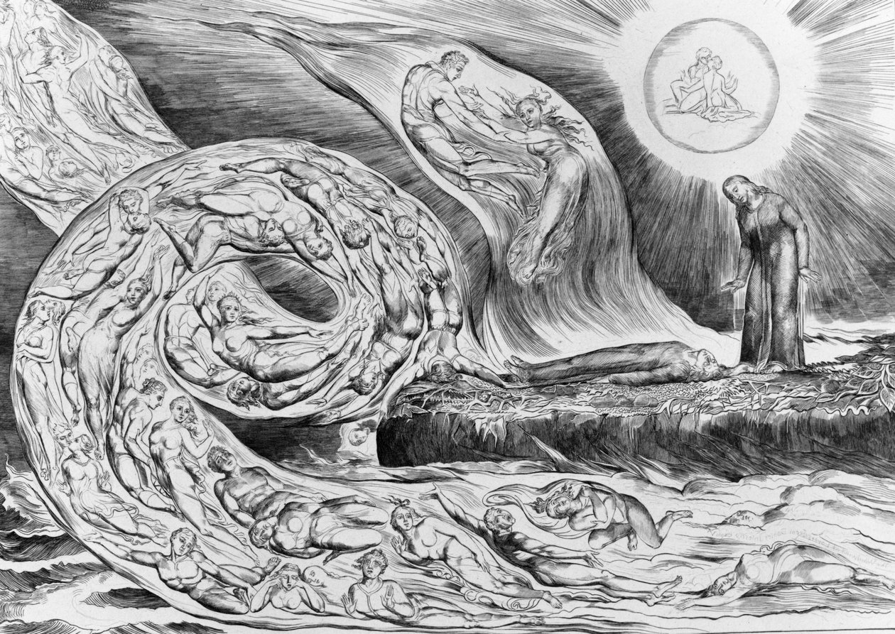 淫欲者の圏：パオロとフランチェスカ、ダンテ『神曲（地獄篇）』より 作： ウィリアム・ブレイク