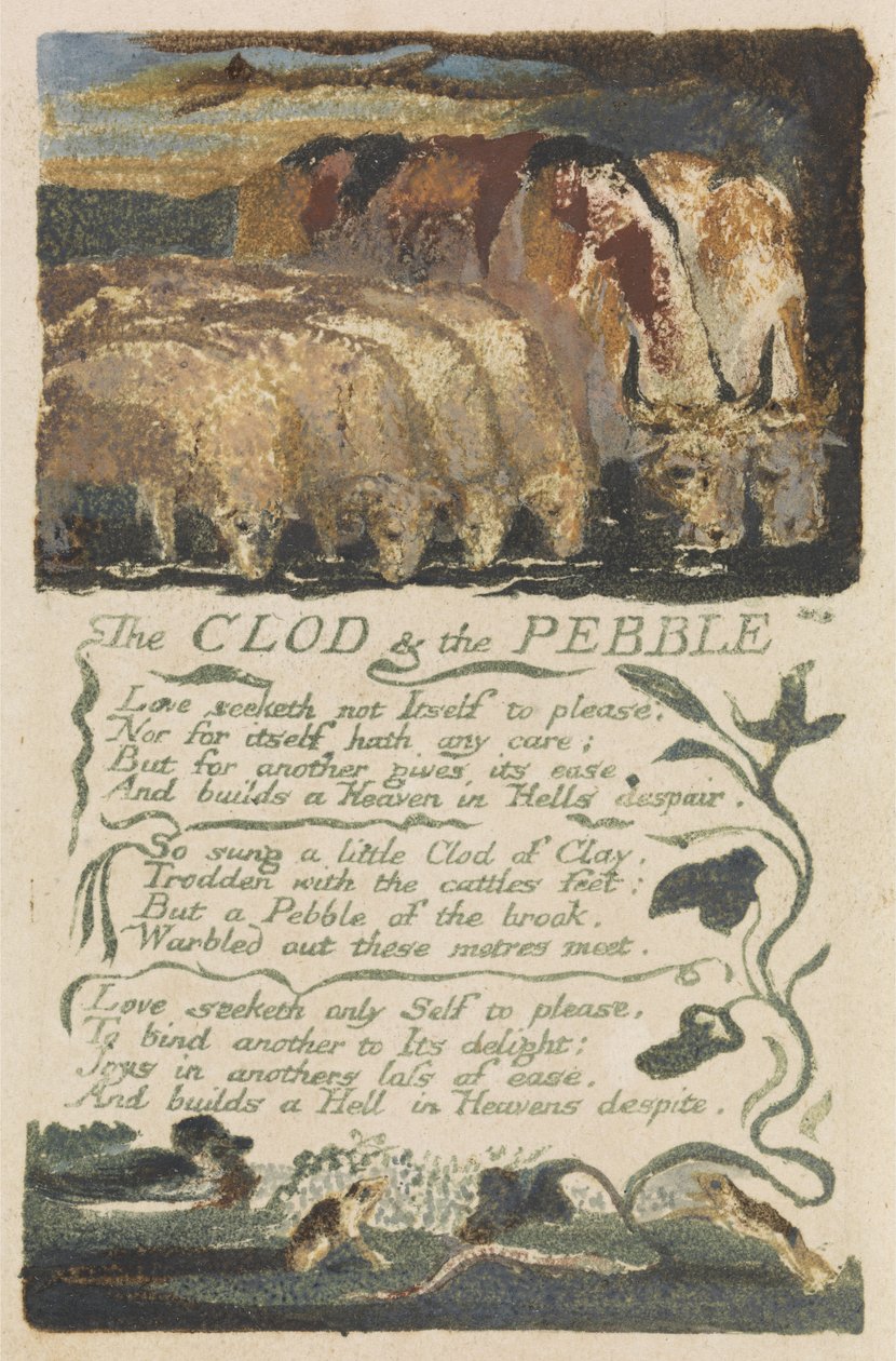 「TheClod＆The Pebble」、「Songs of Experience」のプレート36、1794年（水彩によるレリーフエッチング） 作： ウィリアム・ブレイク