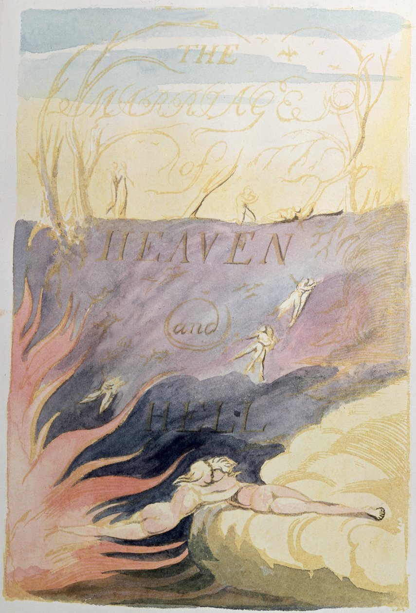 天国と地獄の結婚;タイトルページ、1790-93（WCで着色されたレリーフエッチング） 作： ウィリアム・ブレイク