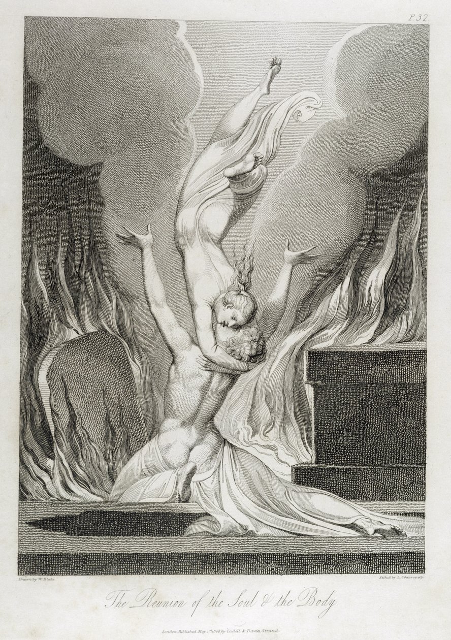 魂と身体の再会、pl.13、ウィリアムブレイク（1757-1827）による「The Grave、A、Poem」のイラスト、Luigi Schiavonetti（1765-1810）による彫刻、1808 作： ウィリアム・ブレイク