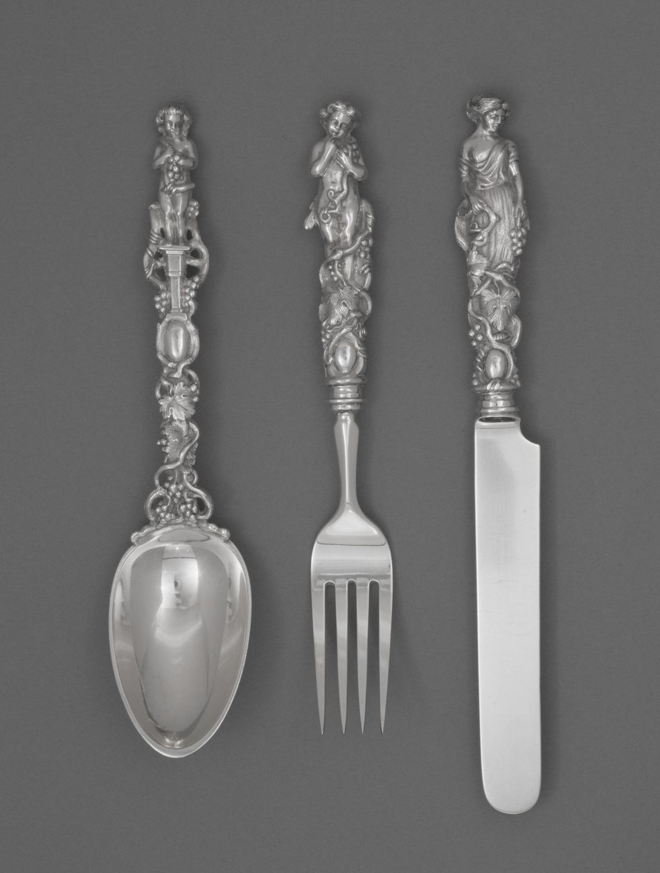 チャイルズのフラットウェアセット（ナイフ、フォーク、スプーン）1865～1874年頃（銀製 作： ウィリアム・ボガート