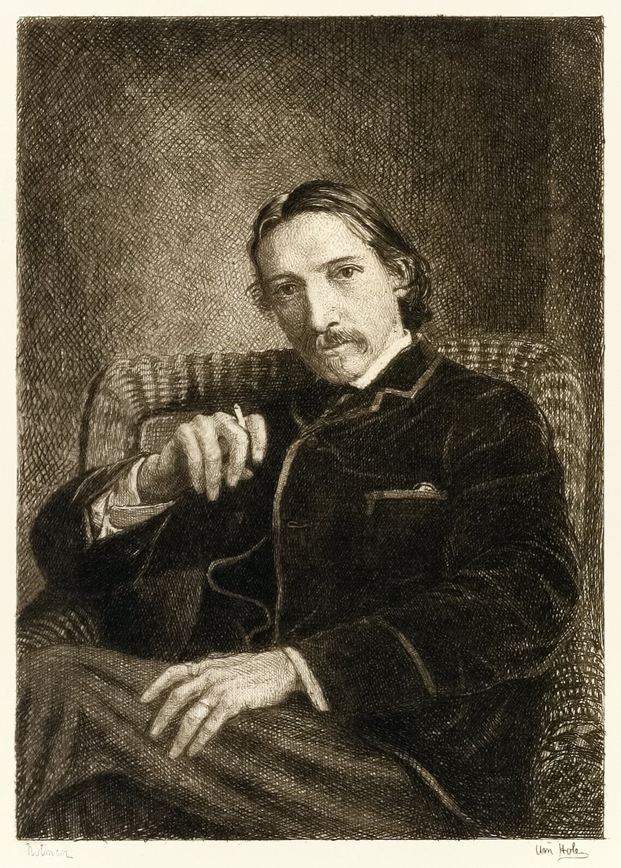 ロバート・ルイス・スティーブンソン（1850-1894）イギリスの作家は、ベストセラーの本であるトレジャーアイランド、誘拐され、ジキル博士とハイド氏の奇妙な事件で有名です。ウィリアムブラッシーホールのイラスト（1 作： ウィリアム・ブラッシー・ホール
