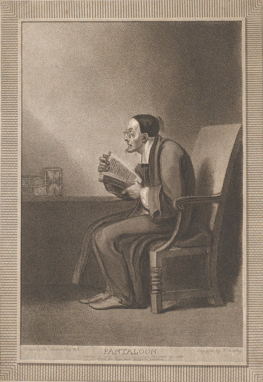パンタロン。シックス・エイジは、リーンでスリッパなパンタルーンにシフトする Shakespeare, As Y..., 1799. 作： ウィリアム・ブロムリー