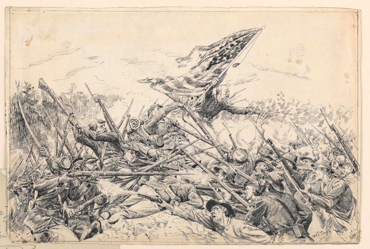 ブラッディ・アングル」でのハンコック軍団突撃の図面、1887年 作： ウィリアム・ブルックトーマス・トレゴ