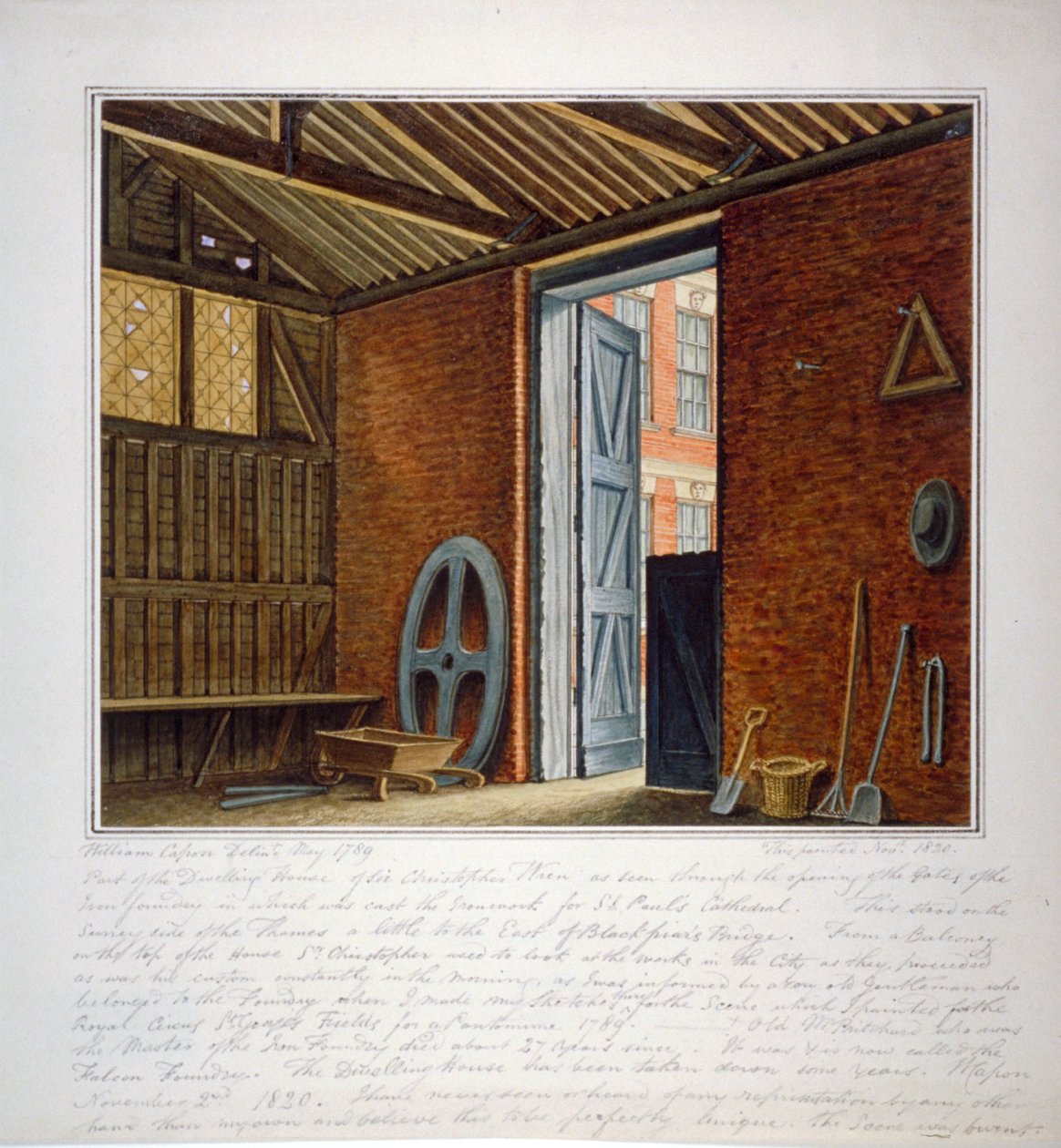 1820年、ロンドンのサザークにあるクリストファー・レン卿の住居の一部。         作： ウィリアム・カポン