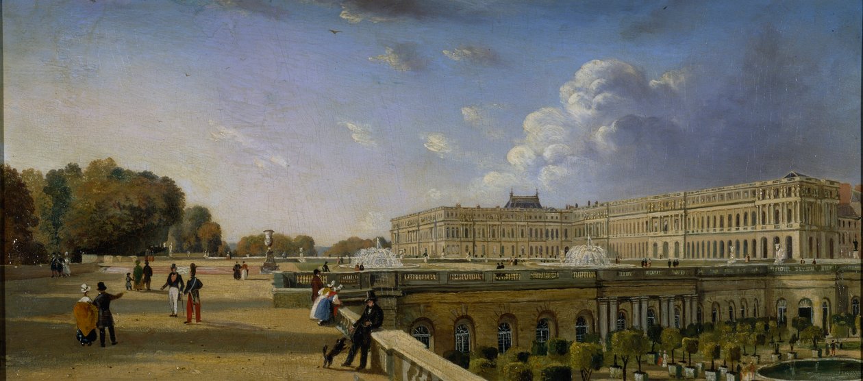 ヴェルサイユの宮殿とテラス」1825-35年頃（パネルに油彩 作： ウィリアム・カウエン