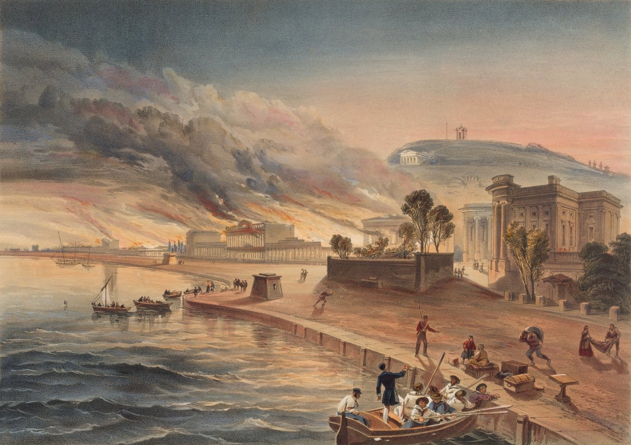 ケルチの政府の建物の燃焼。 1855年6月9日？ 作： ウィリアムクリミアシンプソン
