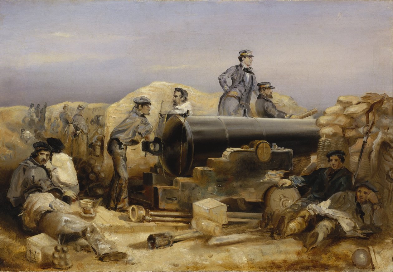 クリミア戦争（1853-1856）：セヴァストポリ包囲戦における「ダイヤモンド」砲台（12月15日 作： ウィリアム・'クリミア'・シンプソン