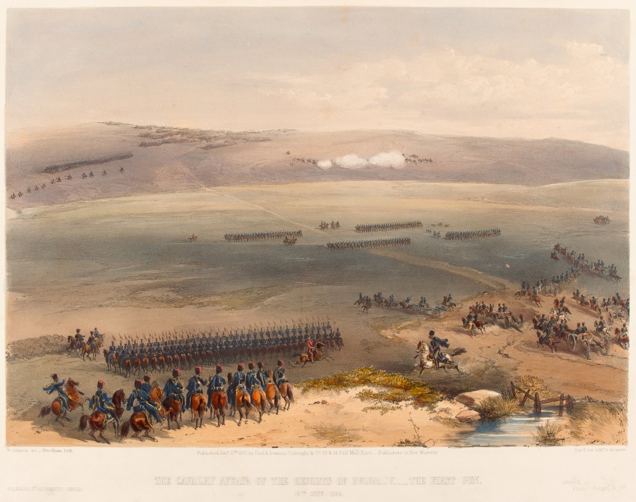 ブルガナックの高さの騎兵隊事件-最初の銃。 1854年9月19日、1855年 作： ウィリアムクリミアシンプソン
