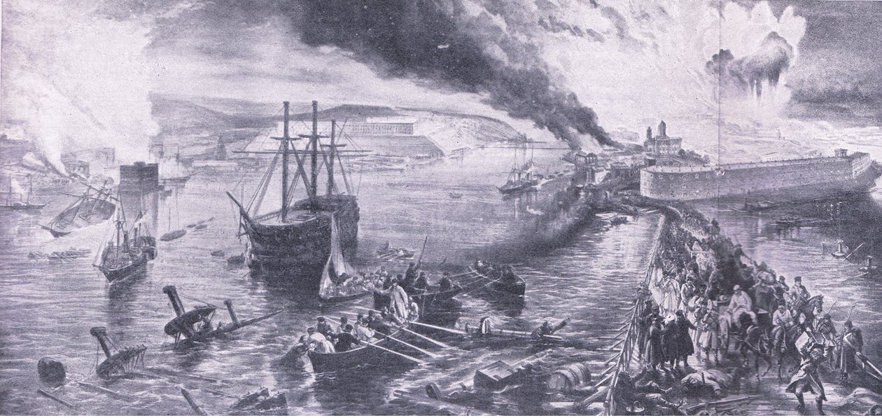 1855年9月8日、セバストポリの陥落とロシア人の後退、イギリスと陸海の戦い1915年 作： ウィリアムクリミアシンプソン