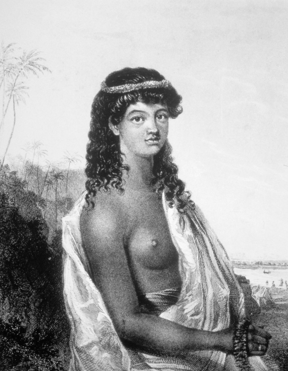 サンドイッチ諸島の若い娘 ハワイ 1826年頃 作： ウィリアム・ダンピア