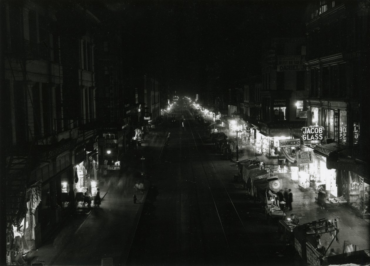 1917年、ニューヨークのオーチャードストリート、グランドストリートの夜景 作： ウィリアムデイビスハスラー