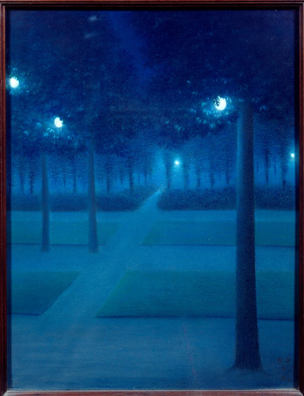 ブリュッセル王立公園の夜。William Degouves de Nuncques (1867-1935) (ec.belg) のパステル画 1897 Sun.0,65x0,5 m パリ、オルセー美術館 - ブリュッセル王立公園の夜景。ウィリアム・デグーヴ・ド・ヌンク(1867-1935)のパステル画(Be 作： ウィリアム・デゴーブ・デ・ヌンク