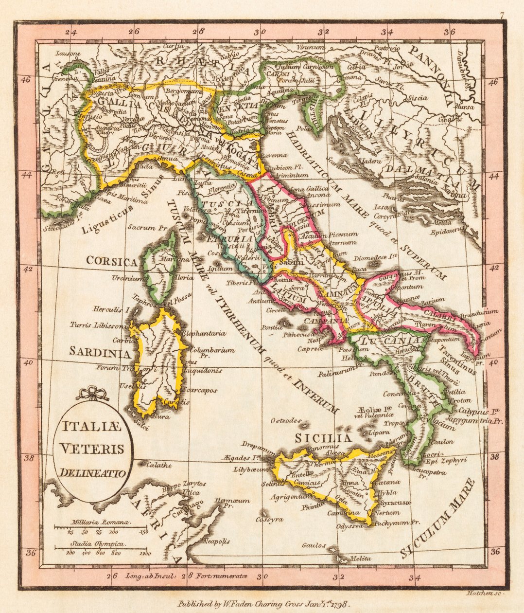 古代イタリア。 地図。 作： ウィリアム・フェーデン