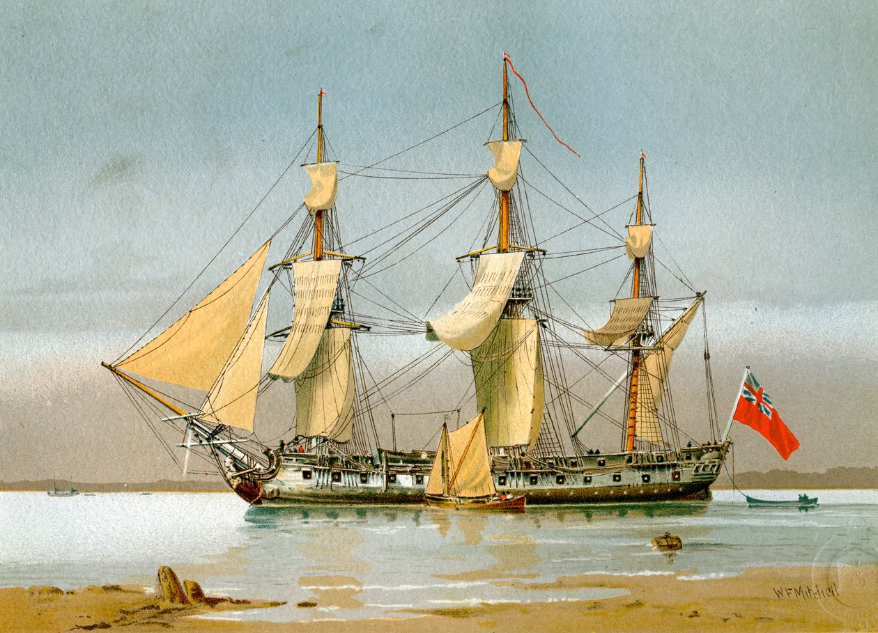 英国海軍の42砲フリゲート、c1780 c1890-c1893。 作： ウィリアムフレデリックミッチェル
