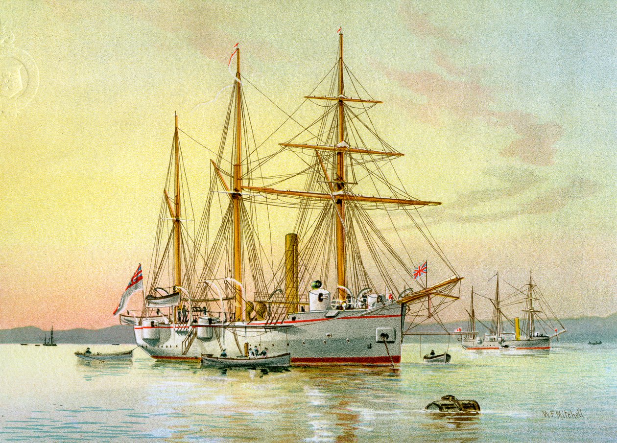 HMSブランブル、イギリス海軍一等機関砲、c1890-c1893。 作： ウィリアムフレデリックミッチェル