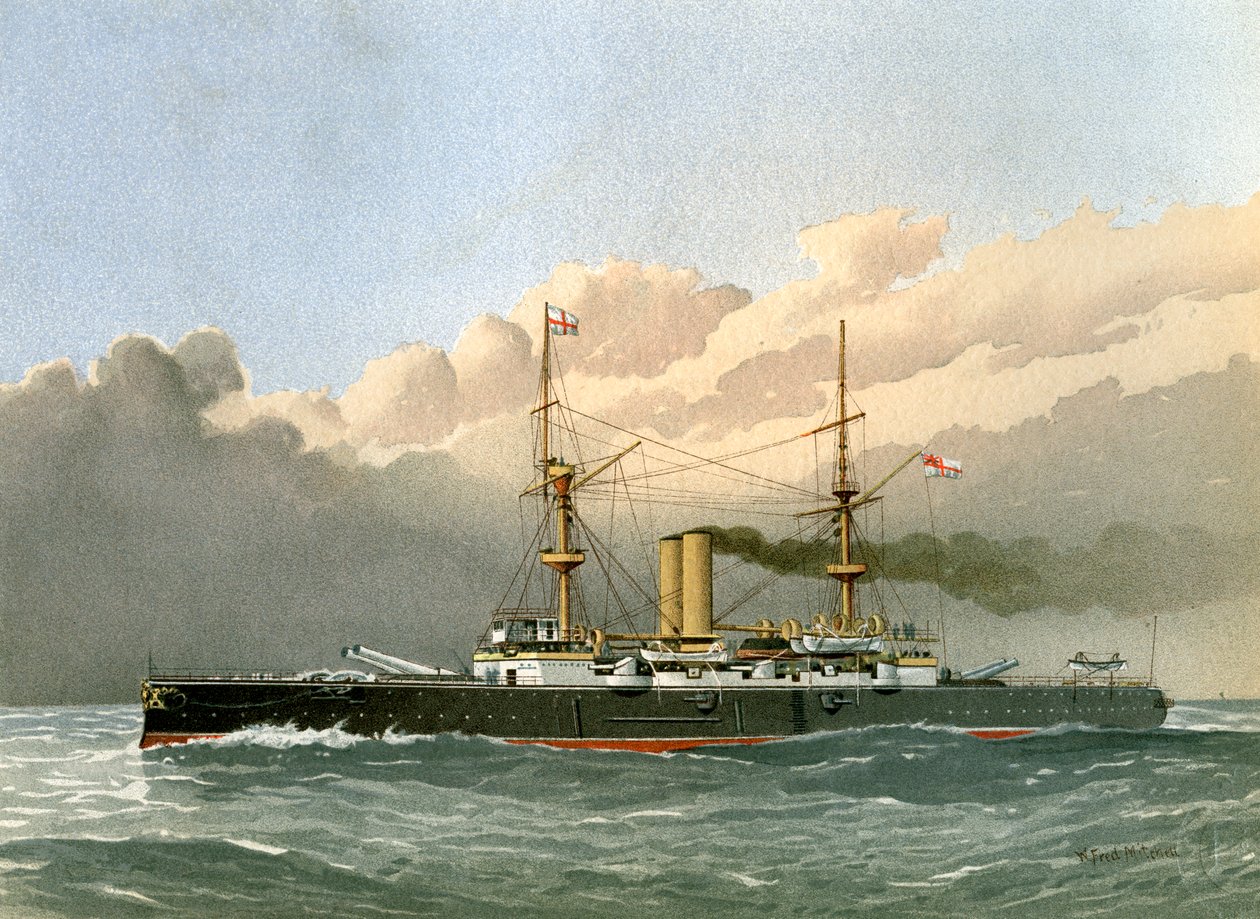 HMS Royal Sovereign、Royal Navy 1st class Battleship、c1890-c1893。 作： ウィリアムフレデリックミッチェル