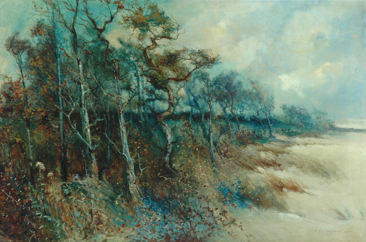 砂浜の風景の木々、ヘイシャム、1915 作： ウィリアム・H・パーキンソン