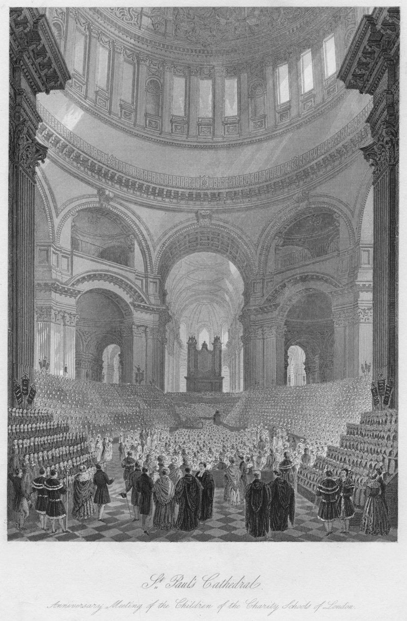 セントポール大聖堂。ロンドンのチャリティースクールの子供たちの記念会議、c1841 作： ウィリアム・ヘイドン・フーガ