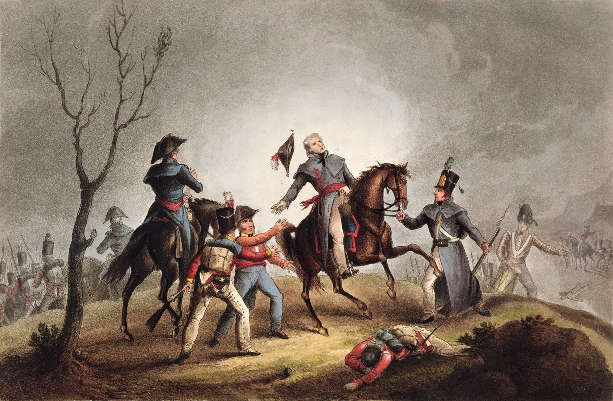 ジョンムーア卿の死（1761-1809）1809年1月17日、「イギリスとその同盟国の1799-1815年の武道の成果」から、ジェームスジェンキンス作、トーマスサザーランド（bc1785）publis 作： ウィリアム・ヒース
