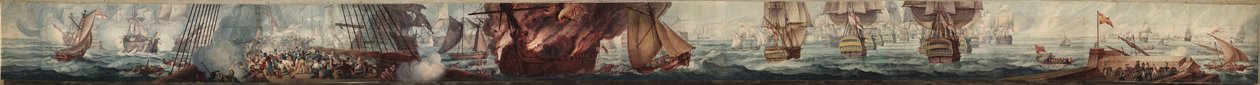 トラファルガーの海戦のパノラマ、1820年頃（水彩画） 作： ウィリアム・ヒース