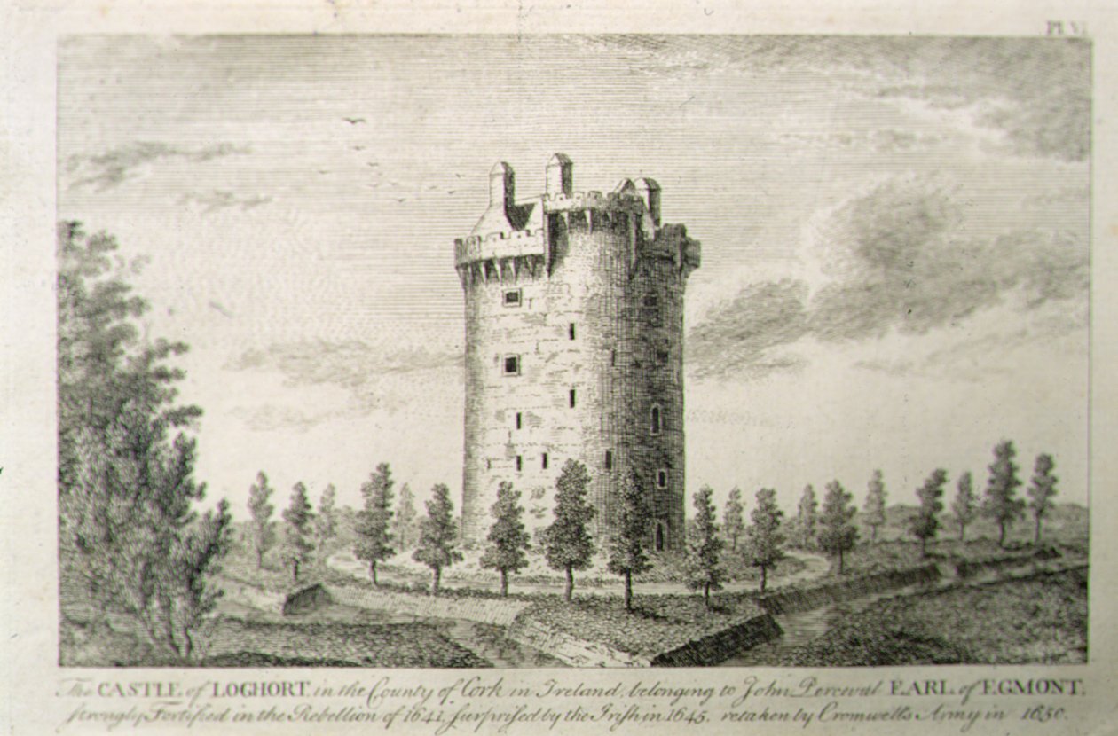 ジョージ・バーチュー著「Scenery and Antiquities of Ireland」より、アイルランド・キルケニー郡ケルズ男爵領ハウエル城。 作： ウィリアムヘンリー（後）バートレット