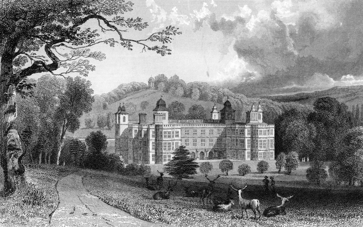 オードリーエンド、エセックス、ヘンリーアドラードの彫刻、1832年 作： ウィリアム・ヘンリー・バートレット