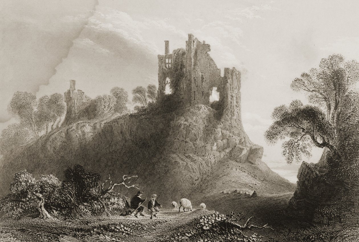 1860年代のジョージ・バーチューによる「アイルランドの風景と古代」からのアイルランド、リムリック州、リムリック近くのキャリゴグネル城 作： ウィリアム・ヘンリー・バートレット