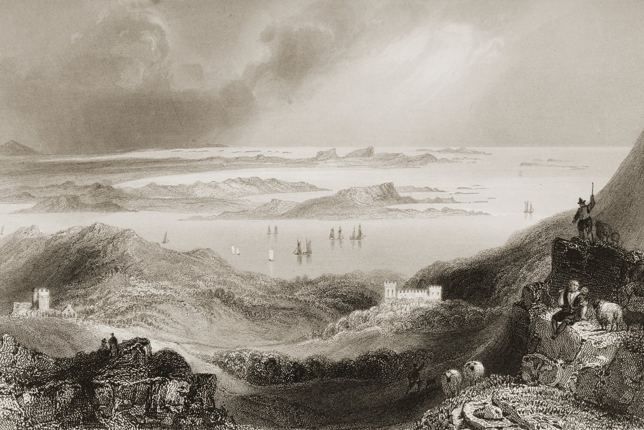 ジョージヴァーチュー作「アイルランドの風景と古代」（1860年代）のゴールウェイ州コネマラのクリフデン城 作： ウィリアム・ヘンリー・バートレット