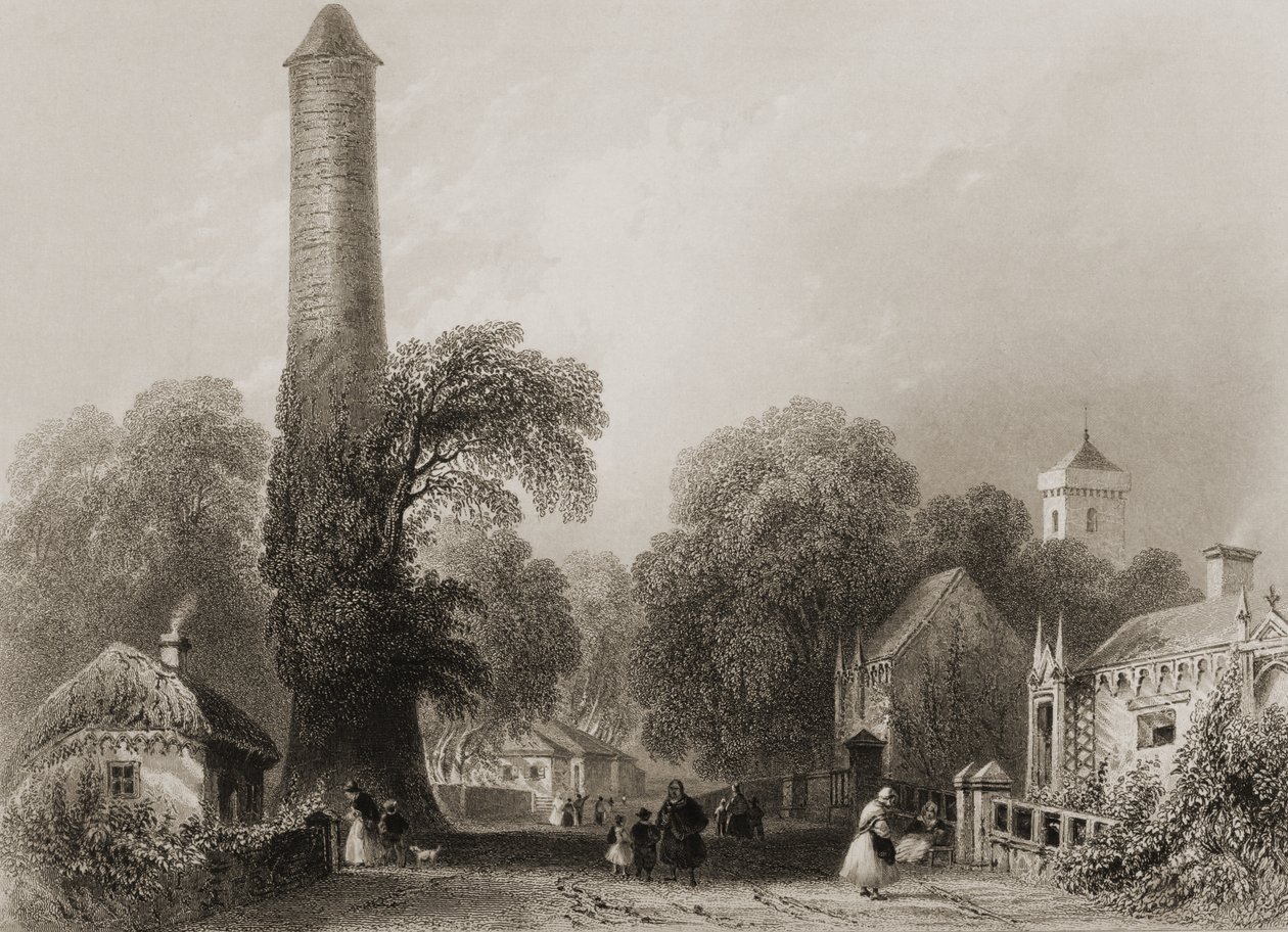 1860年代のジョージ・バーチューによる「アイルランドの風景と古代」からのアイルランド、ダブリン州クロンダルキン 作： ウィリアム・ヘンリー・バートレット