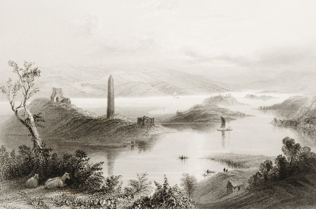 1860年代のジョージ・バーチューによる「アイルランドの風景と古代」からのアイルランド、ファーマナ州のデベニッシュ島 作： ウィリアム・ヘンリー・バートレット