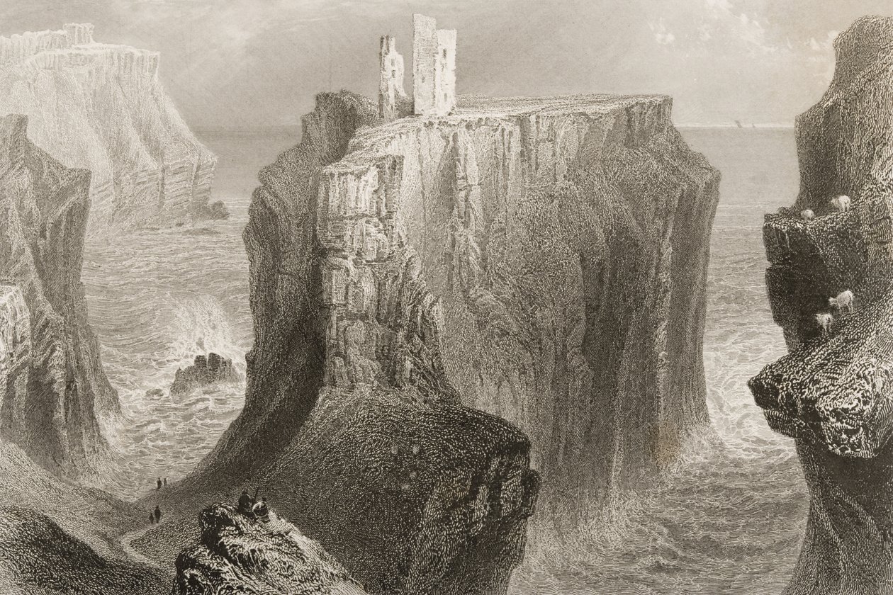 1860年代のジョージ・バーチューによる「アイルランドの風景と古代」からの北アイルランド、アントリム州ダンセベリック城 作： ウィリアム・ヘンリー・バートレット